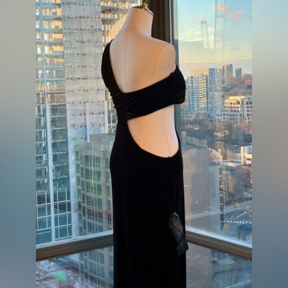 🆕 BCBGMAXAZRIA 🧿 NWOT Domenico Asymmetrical Black Velvet Dress, Sz M - Picture 5 of 16